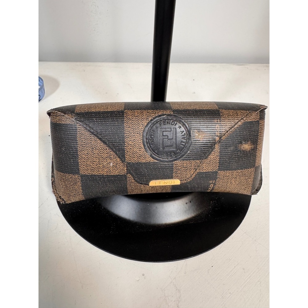 Fendi Occhiali Vintage Eyeglass Case Brown Black Pequin Checkered Logo Italy